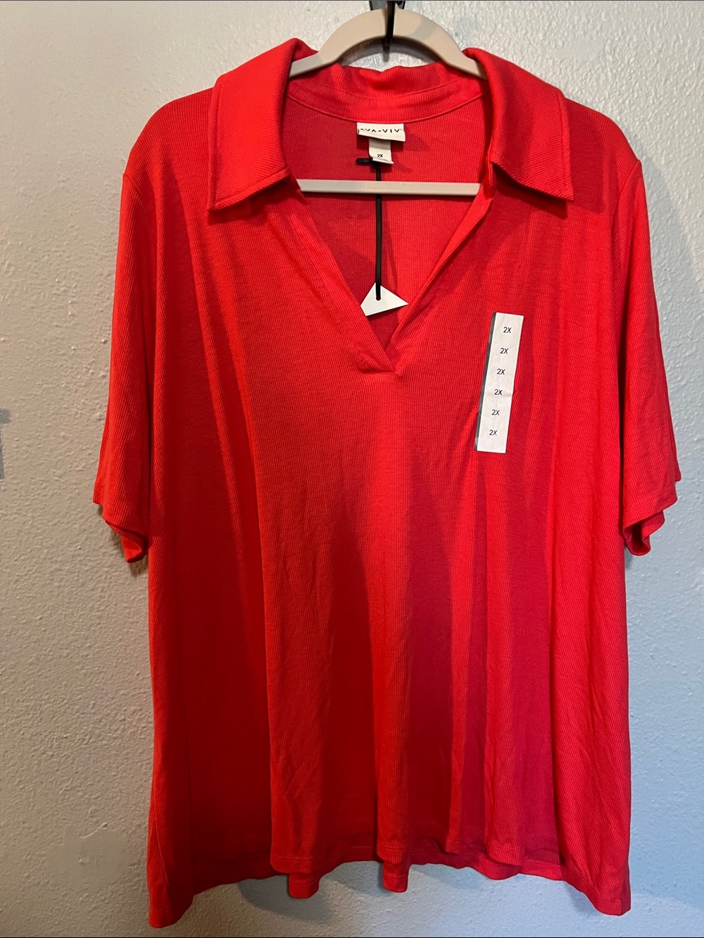 Ava & Viv Short Sleeve Polo Top - dark pink